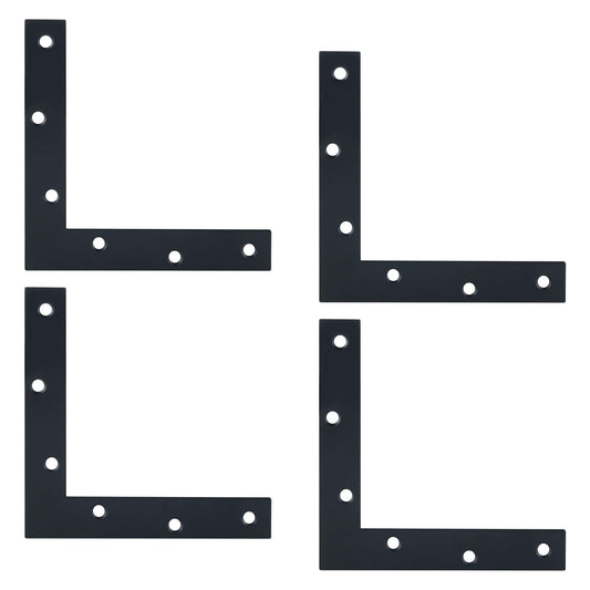 Alise Flat L Brackets for Wood,Black Flat Corner Brace Corner Brackets for Wood Frame Tables Chairs Sofas Beds Cabinets Doors and Windows,4.8x4.8'' Stainless Steel Mending Plates,Pack of 4