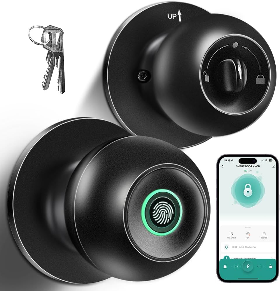 Smart Fingerprint Door Lock - Biometric Keyless Entry Knob with App Control for Home, Office & Garage