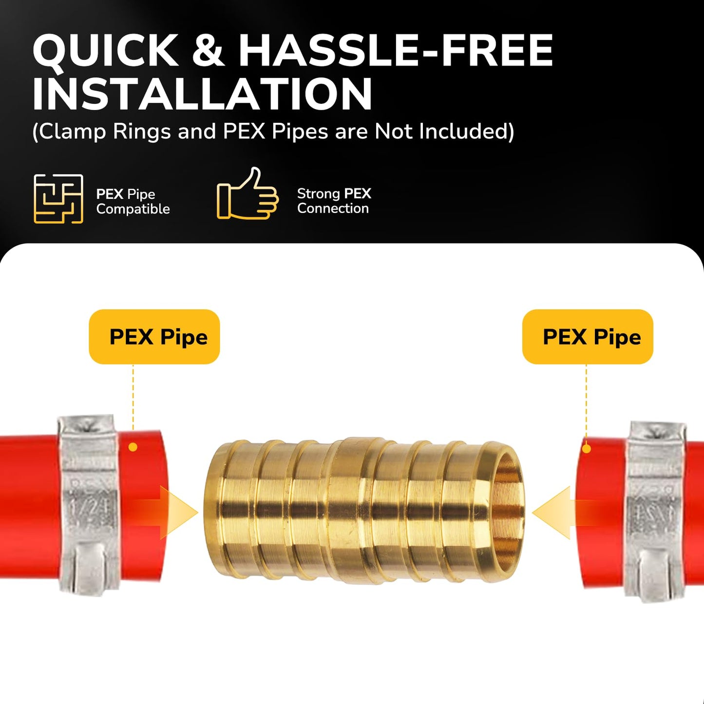 JUWO 1/2" Pex Coupling, 12 Pack Pex Fittings, NSF & UPC Certified, Heavy Duty Brass Crimp Fittings for Pipe Plumbing