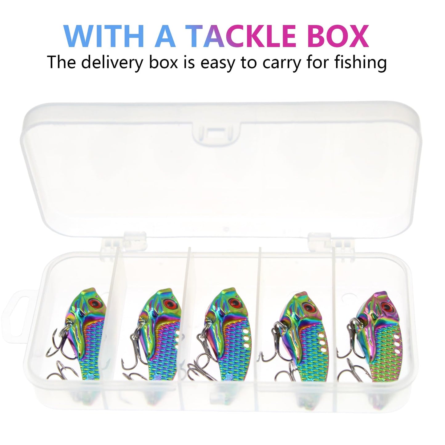 Zsrivk Fishing Lures Blade Baits for Bass Walleye Trout Crappie, Metal Hard VIB Spinner Spoon for Saltwater and Freshwater, 5PCS Lure Set with Box