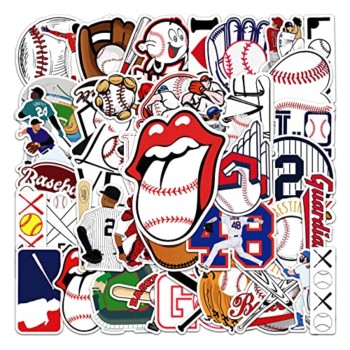 50 Pcs Baseball Stickers - Colorful Vinyl Decals for Water Bottles & Laptops - Variation B