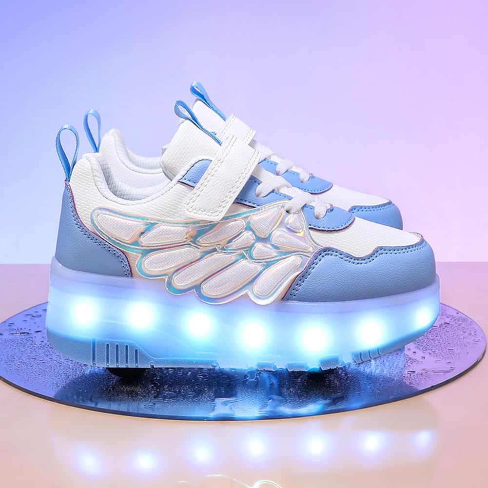 Nsasy Kids Roller Shoes Boy Girl Sneakers with Wheels Become Sport Sneaker with Led for Christmas Birthday Children Show Gift