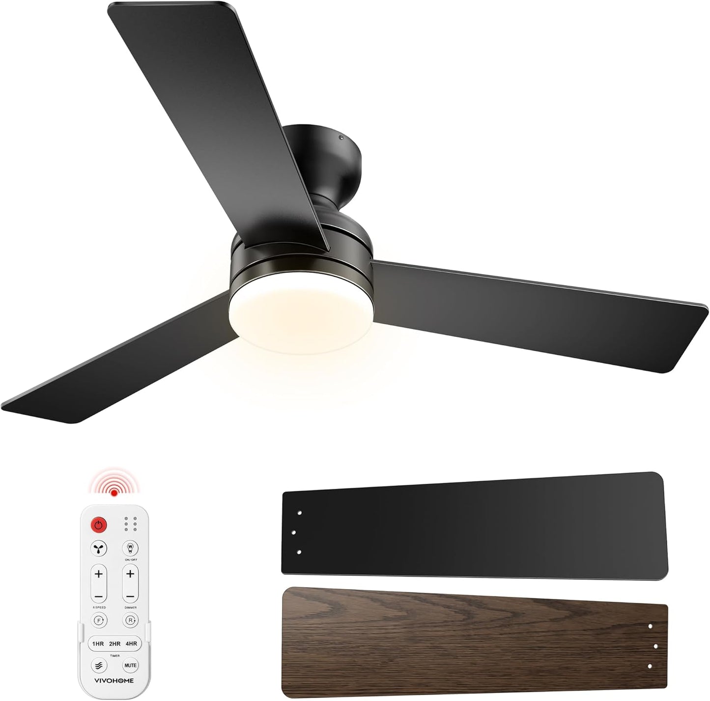42-Inch VIVOHOME Low Profile Ceiling Fan with Lights & Remote - Dimmable, Quiet, Reversible for Bedroom & Living Room