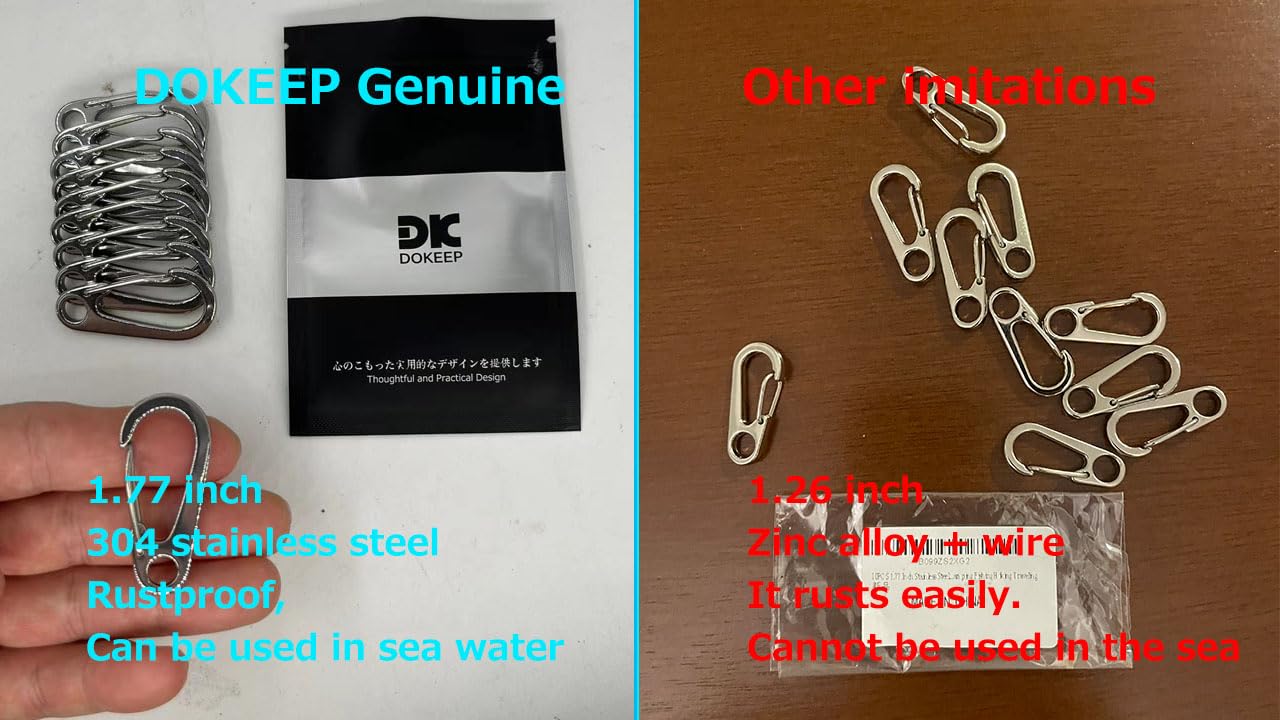 10PCS 1.77 Inch Stainless Steel Clip Spring-Snap Hook,EDC Mini Carabiner Custom Quick Release Hook for Outdoor Key Chain Camping Fishing Hiking Traveling