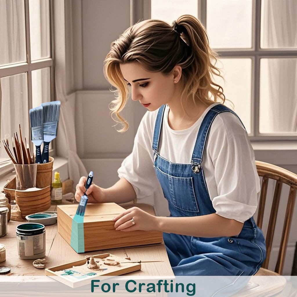 Decomarte Paint Brush Set for Painting Cabinets, Small Fence Wall Stain Brushes Assortment, Smooth Synthetic Short Bristle Paintbrushes with Soft Grips – Double Thick Chip Brush Variety- Pack of 5