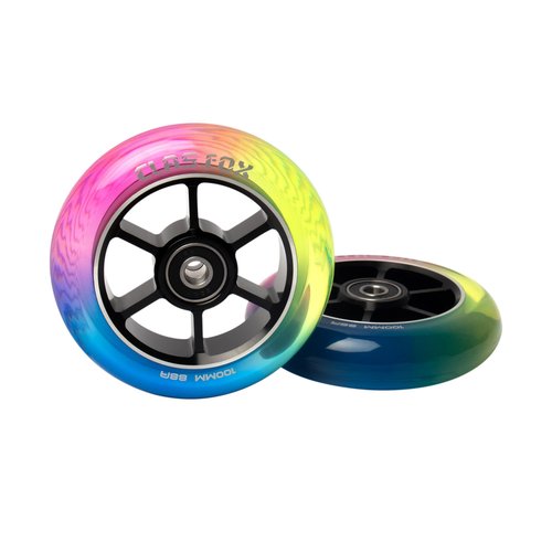 CLAS FOX Mixture Wheels 88A Pro Stunt Scooter Wheels One Pair with ABEC-9 Bearings CNC Metal Core (2pcs) (Red+Yellow+Blue, 100mm)