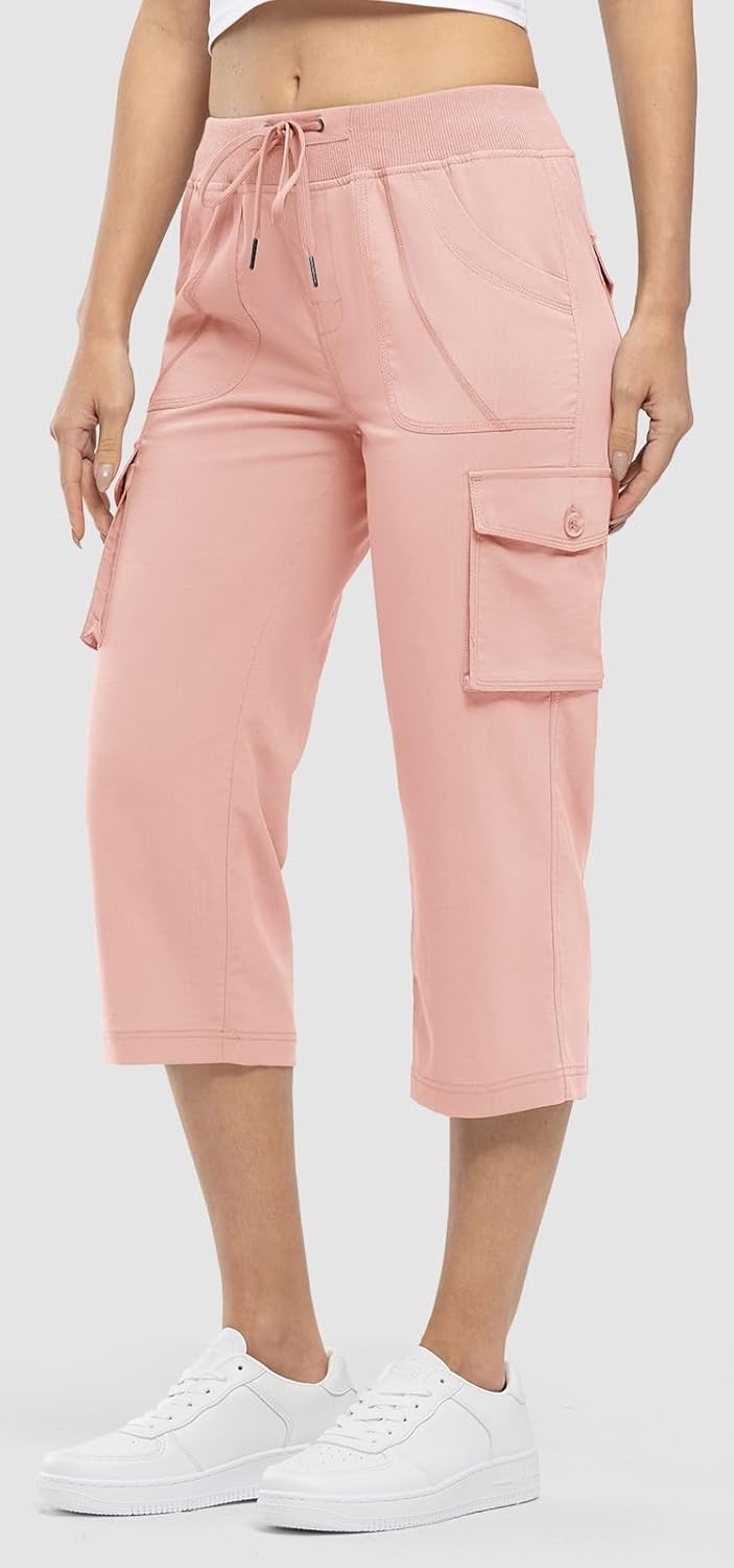 Rdruko Women's Cargo Capris - Lightweight Quick-Dry Hiking Pants with Pockets | Summer Casual Style