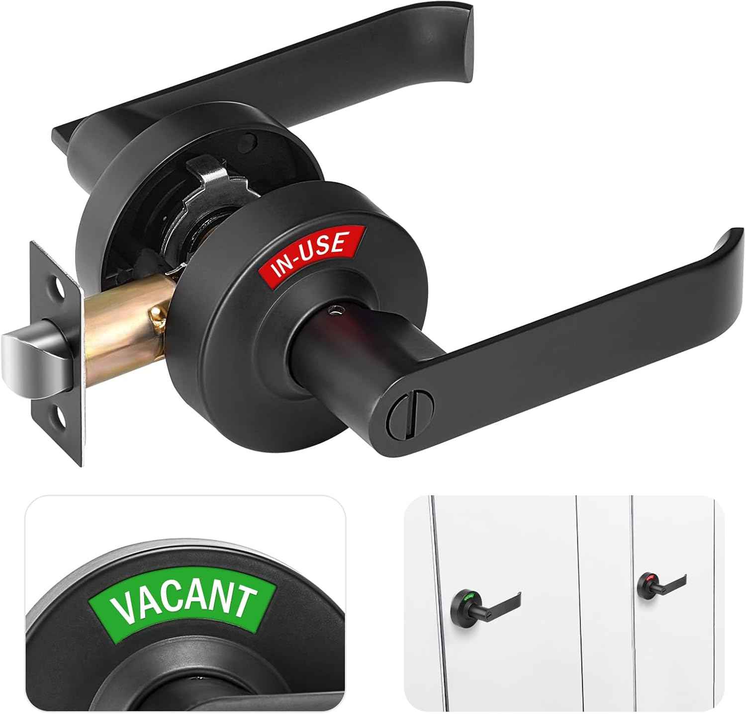 Commercial Grade Black Bathroom Privacy Door Lock - Vacant/Occupied Indicator for Restrooms