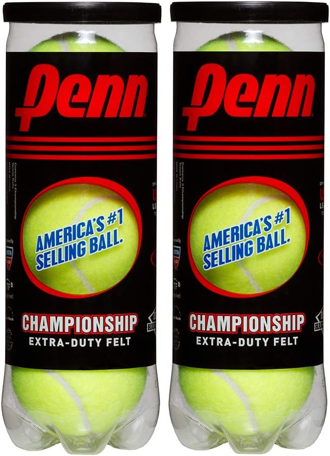 Penn Championship Tennis Balls - Extra Duty Pressurized Felt - 2 Cans with 6 Balls Each