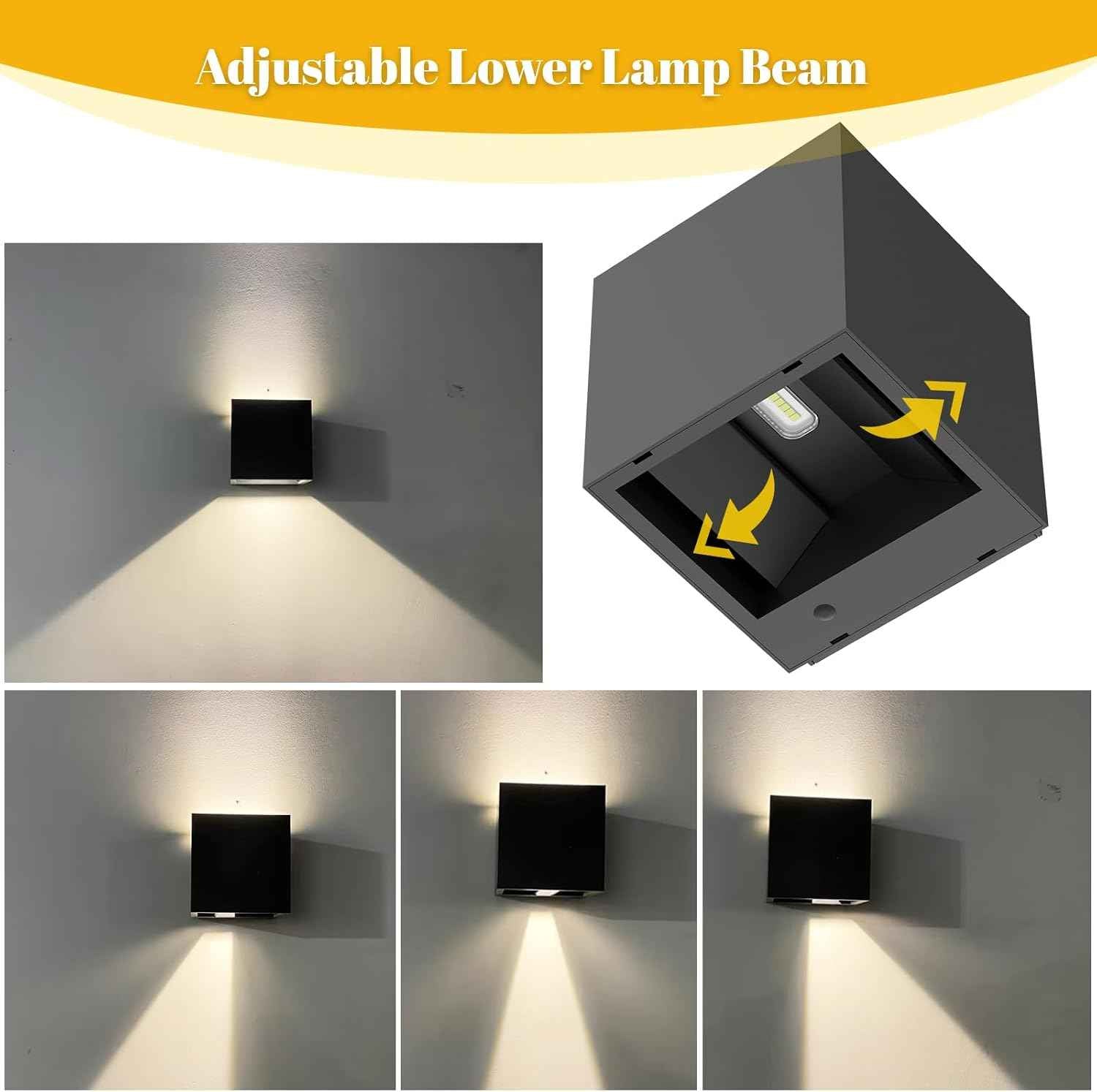 Up and Down Solar Wall Lights - 2pcs Waterproof 4000K 700LM Outdoor Cube Design for Porch, Patio & Yard Decor