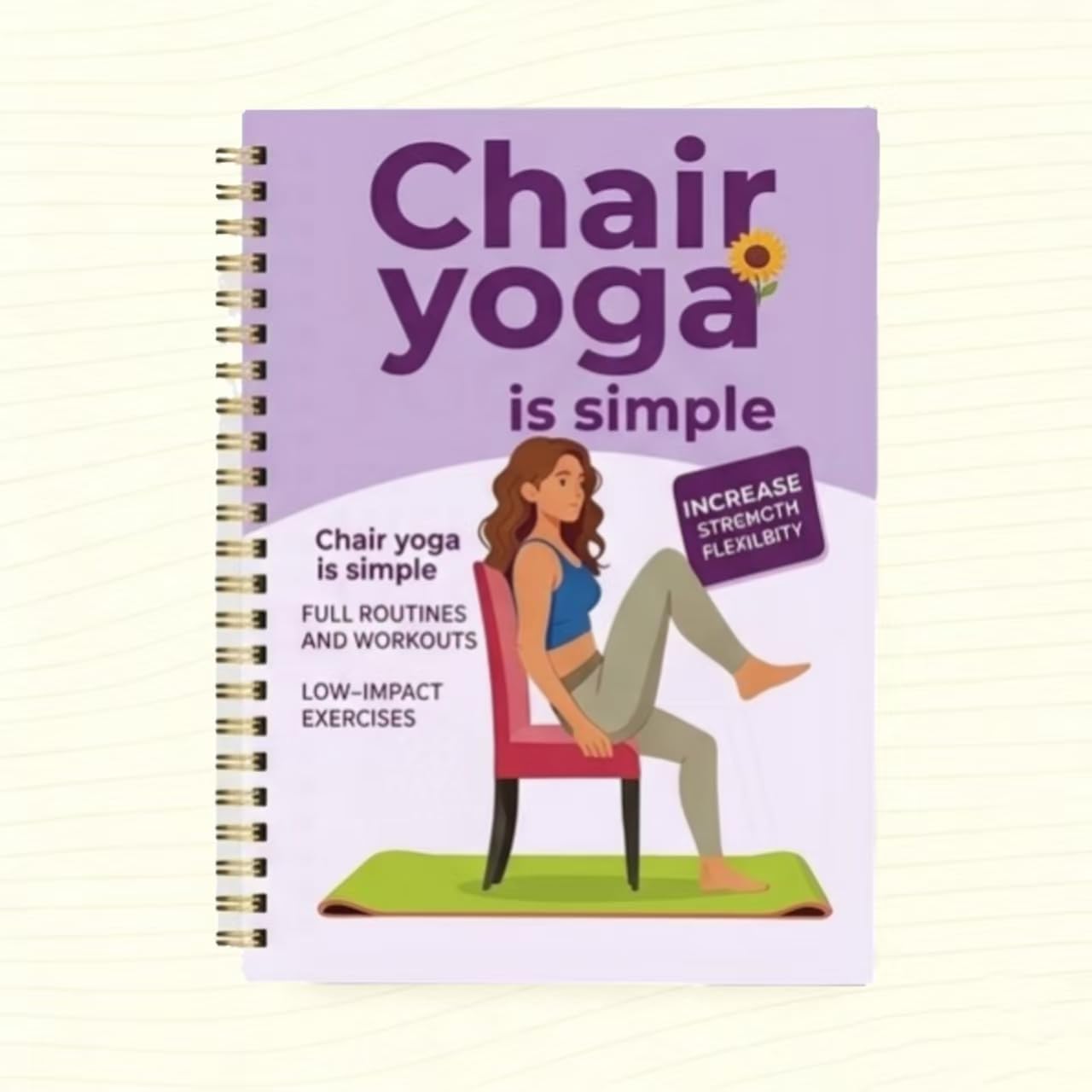 Skiennix 30-Day Chair Yoga Guide Book - 60 Workouts for Weight Loss & Flexibility | Spiral Bound, 5.5x8.3 Inch, Deep Purple