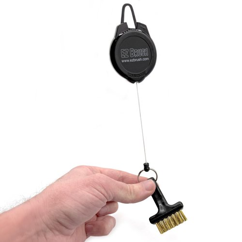 EZ Brush Mini Retractable Golf Club Brush Cleaning Tool with Clip and Brass Bristles