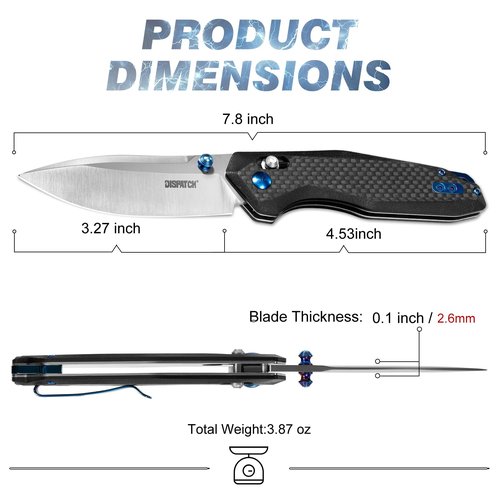 Dispatch Axis Lock Folding Pocket Knife with Clip, 3.27" D2 Steel Blade and Carbon Fiber Handle, Camping Folding Knives for Men Women Hiking Survival Pocketknife