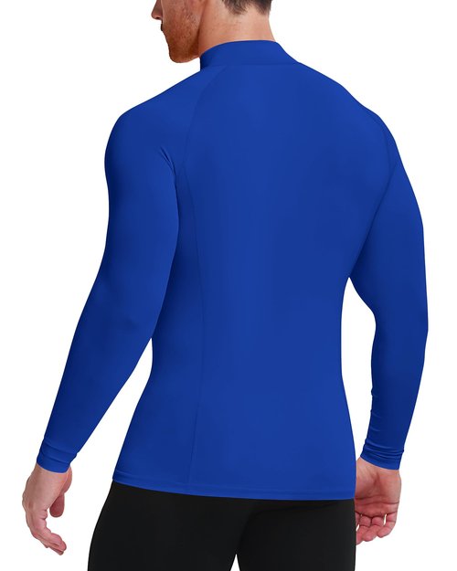 Nakuvara Compression Long Sleeve Shirts for Men, Mock Neck UPF 50+ Moisture Wicking Shirt, Cool Dry T-Shirt for Running Royal Blue