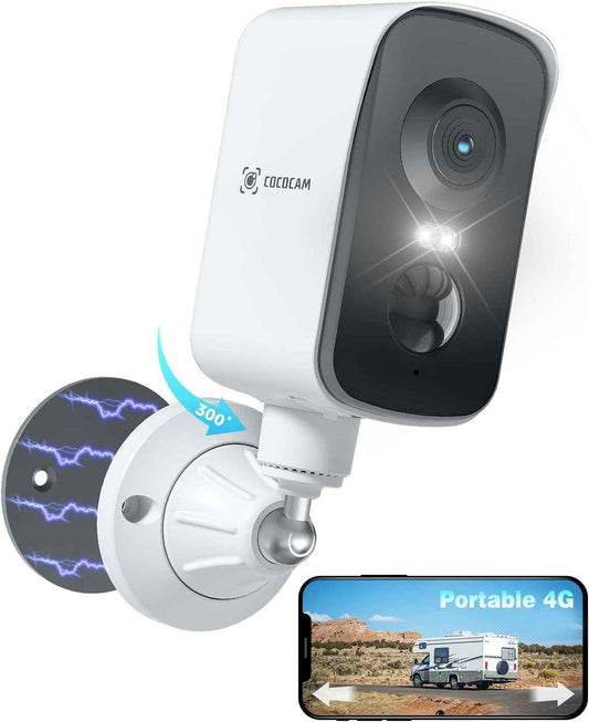 4G Wireless Magnetic Security Camera - 2K Indoor/Outdoor, 300° Pan, AI Detection
