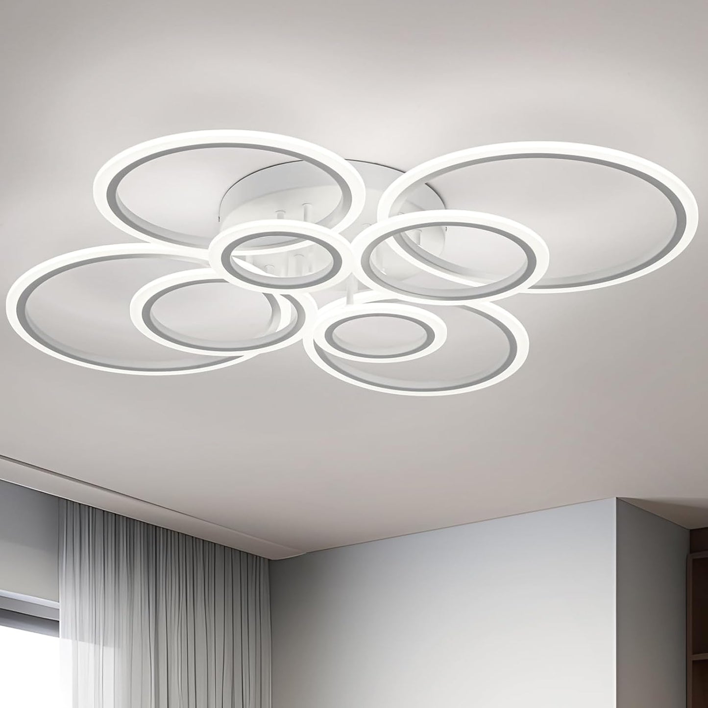 Modern LED Flush Mount Ceiling Light - 4 Rings 4000K Fixture for Kitchen & Living Room