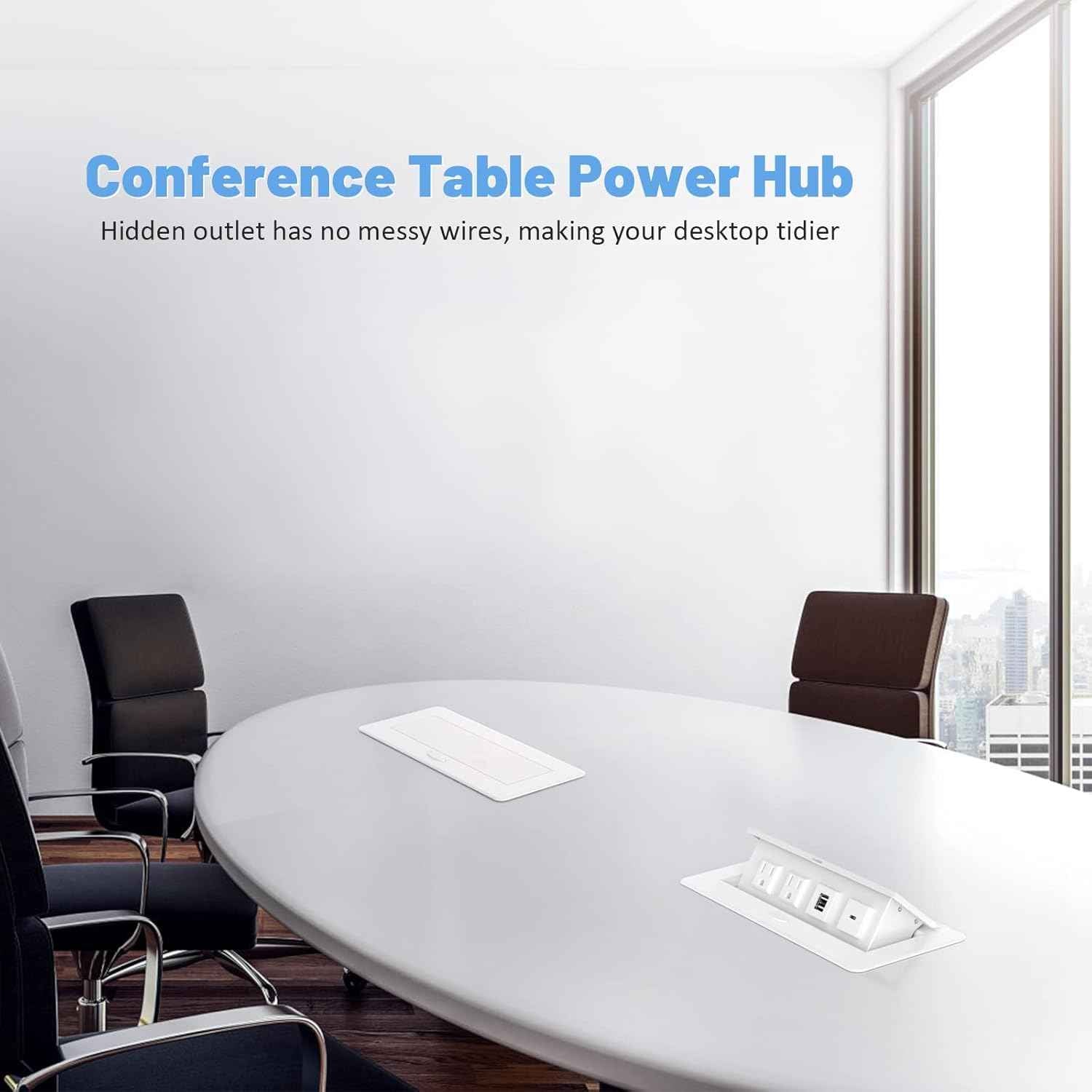 Power Hub Conference Table Connectivity Box - HDMI, USB-C, USB-A & AC Outlets