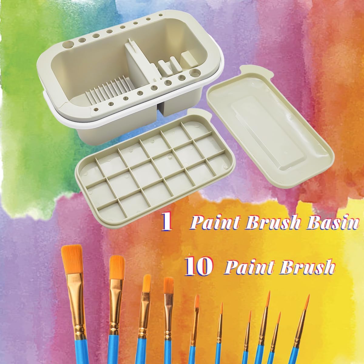 ZLY Paint Brush Cleaner Basin - 10 PCS Paint Brushes & Organizer for Acrylic & Watercolor (Gray)
