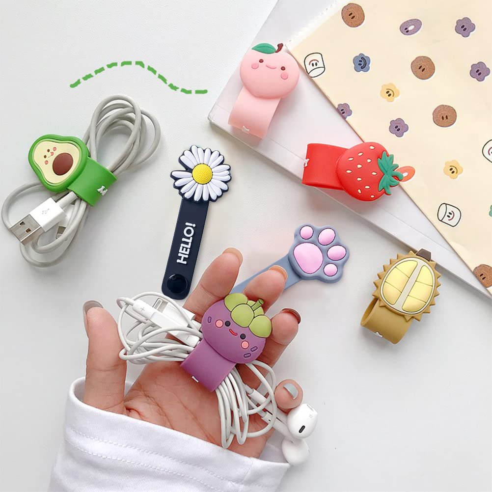 12 Pcs Reusable Cable Ties, Cute Cartoon Flower Fruit Animal Cord Ties for Office, Homeroom, School, Computer, Travel Items, Traveling USB Charger Electrical Cord Keeper