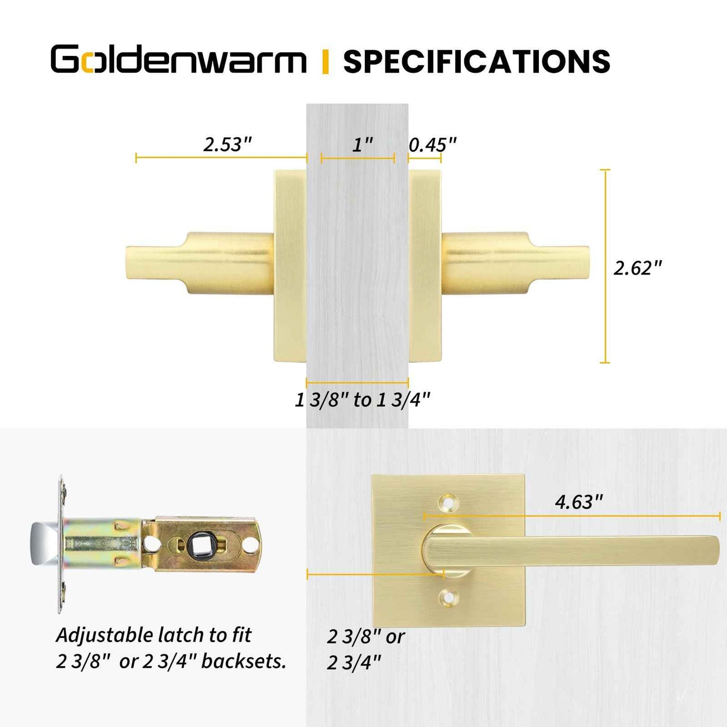 goldenwarm Gold Dummy Door Handles, No-Turning Brushed Brass Door Dummy Levers, Brushed Gold Dummy Handle(3 Pack)