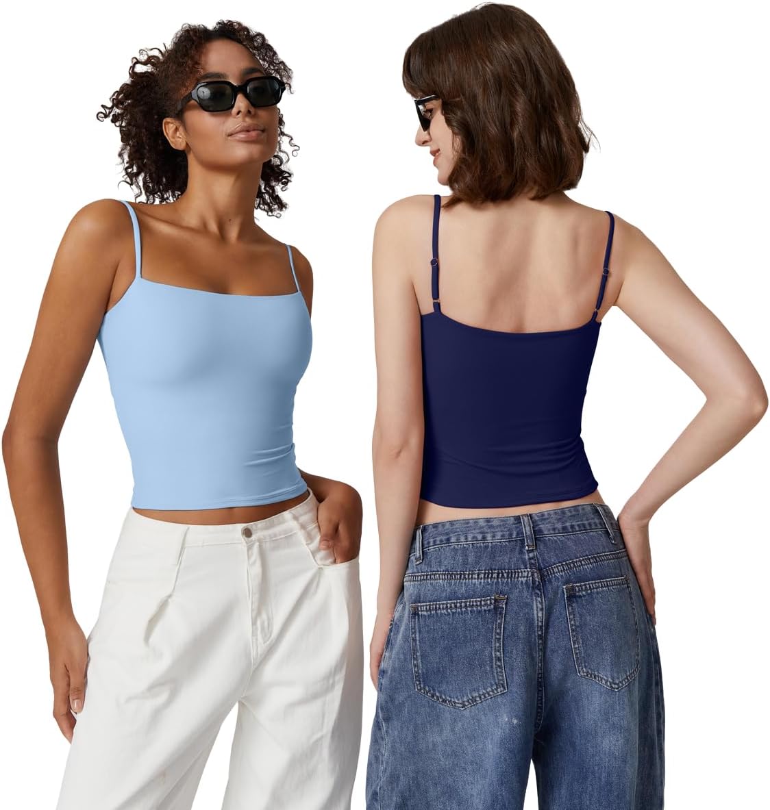 QINSEN Women's Adjustable Spaghetti Strap Tank Top - Double Lined Sleeveless Camisole