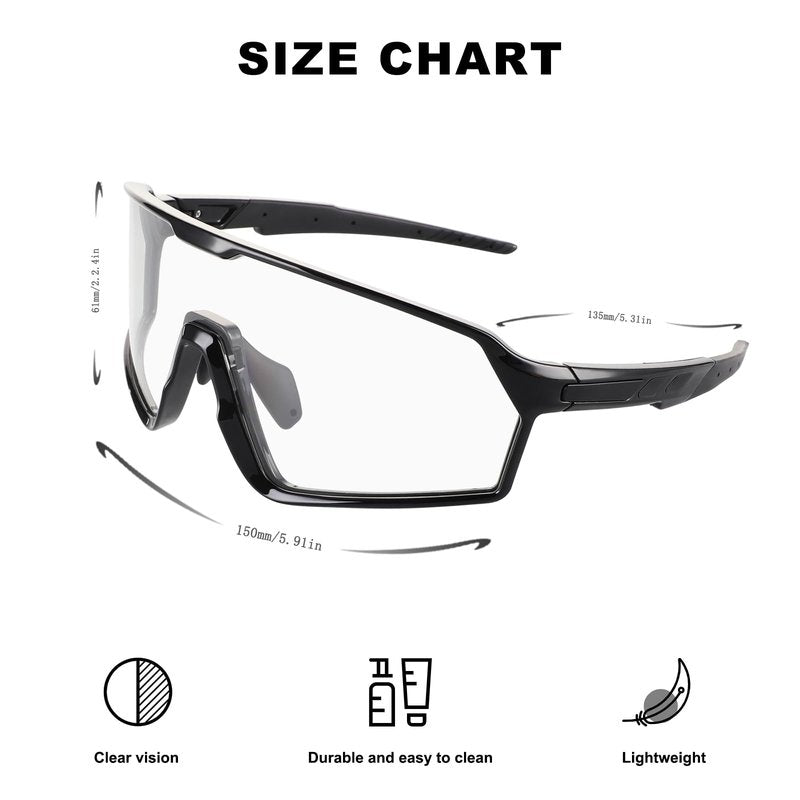 BangLong Photochromic Cycling glasses for Men Women, Clear Running MTB Sunglasses UV Protection