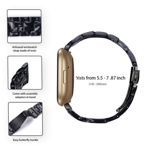 Resin Band Compatible for Fitbit Versa 4/Sense 2 Replacement Band Strap Breathable Bracelet Band for Versa 4 Smartwatch Accessories (Black)