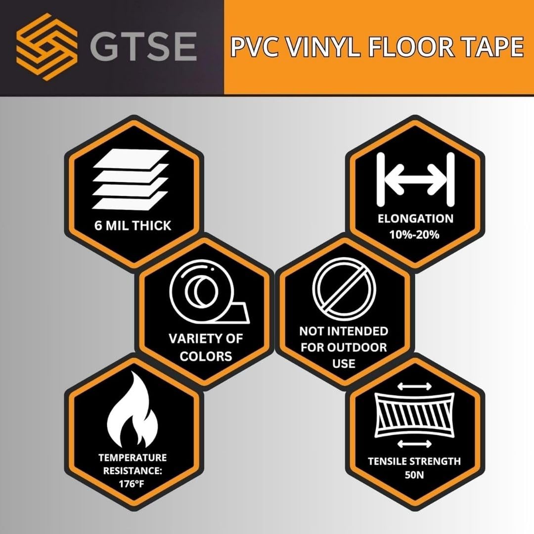 GTSE 4 inch x 108 ft Yellow PVC Vinyl Floor Tape, Safety Marking Tape, 6 mil Thick, Suitable for Dance Floors, Gyms, Warehouses, Sports Facilities