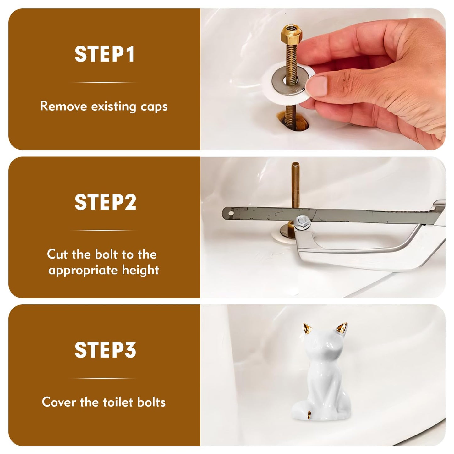 2 Pack Toilet Bolt Covers, Ceramic Toilet Bolt Caps Lovely Cate Toilet Screw Cover Caps, Fashion Toilet Decorative Avoid Rusting of Bolts