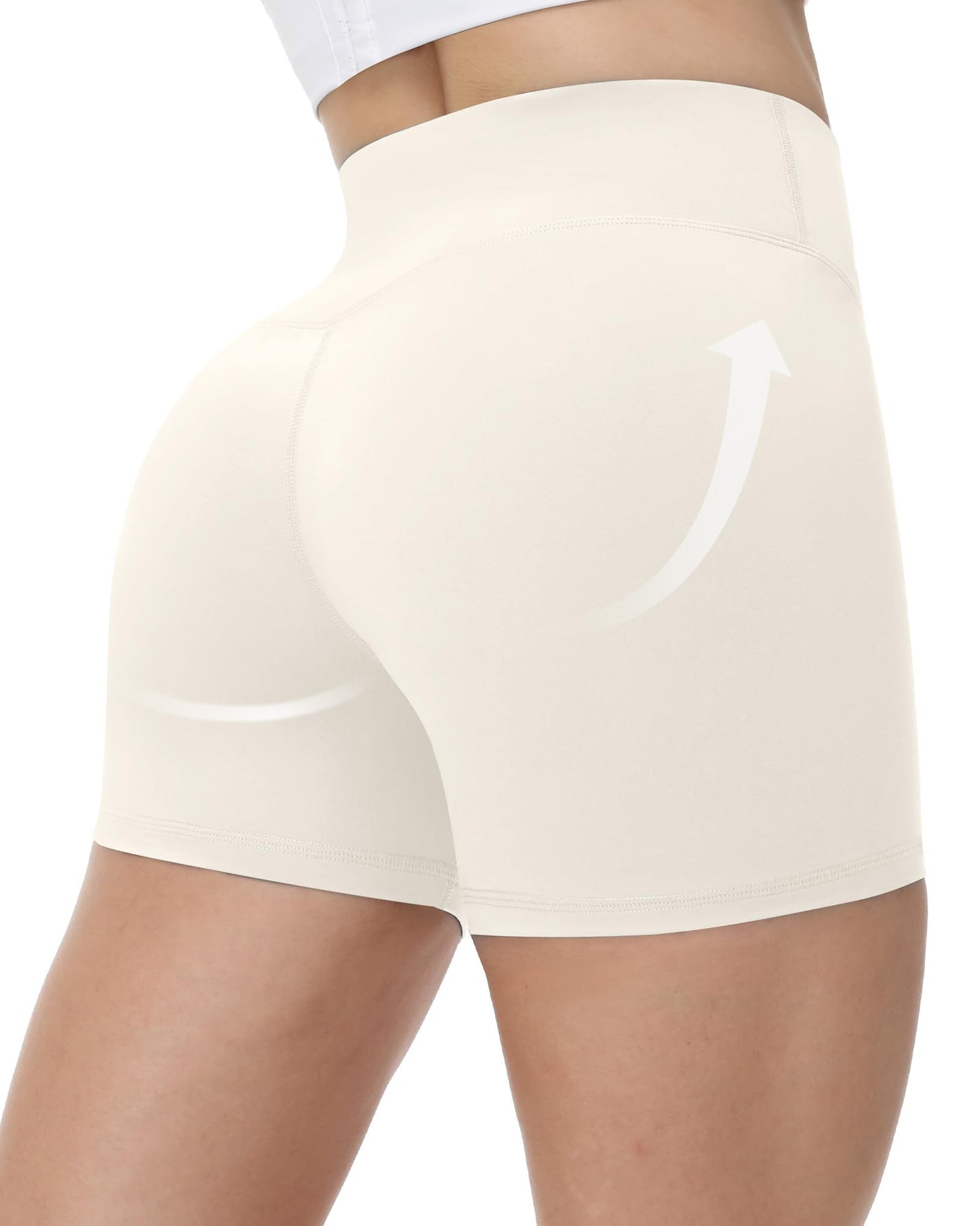 Runhit No Front Seam Biker Shorts for Women 3", High Waist Yoga Workout Gym Bike Shorts Cream Medium