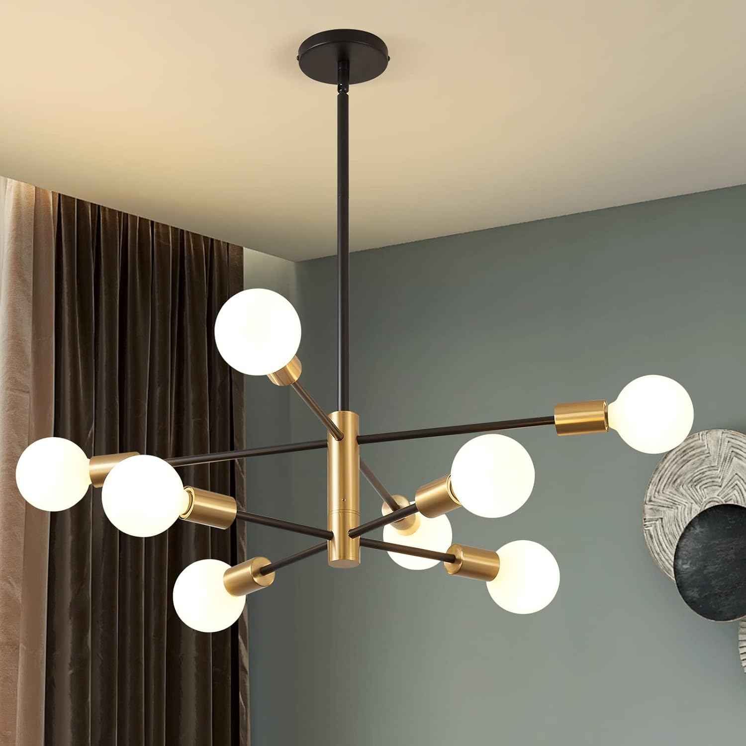 8-Light Gold Sputnik Chandelier - Modern Adjustable Ceiling Light for Dining Room, Kitchen & Foyer