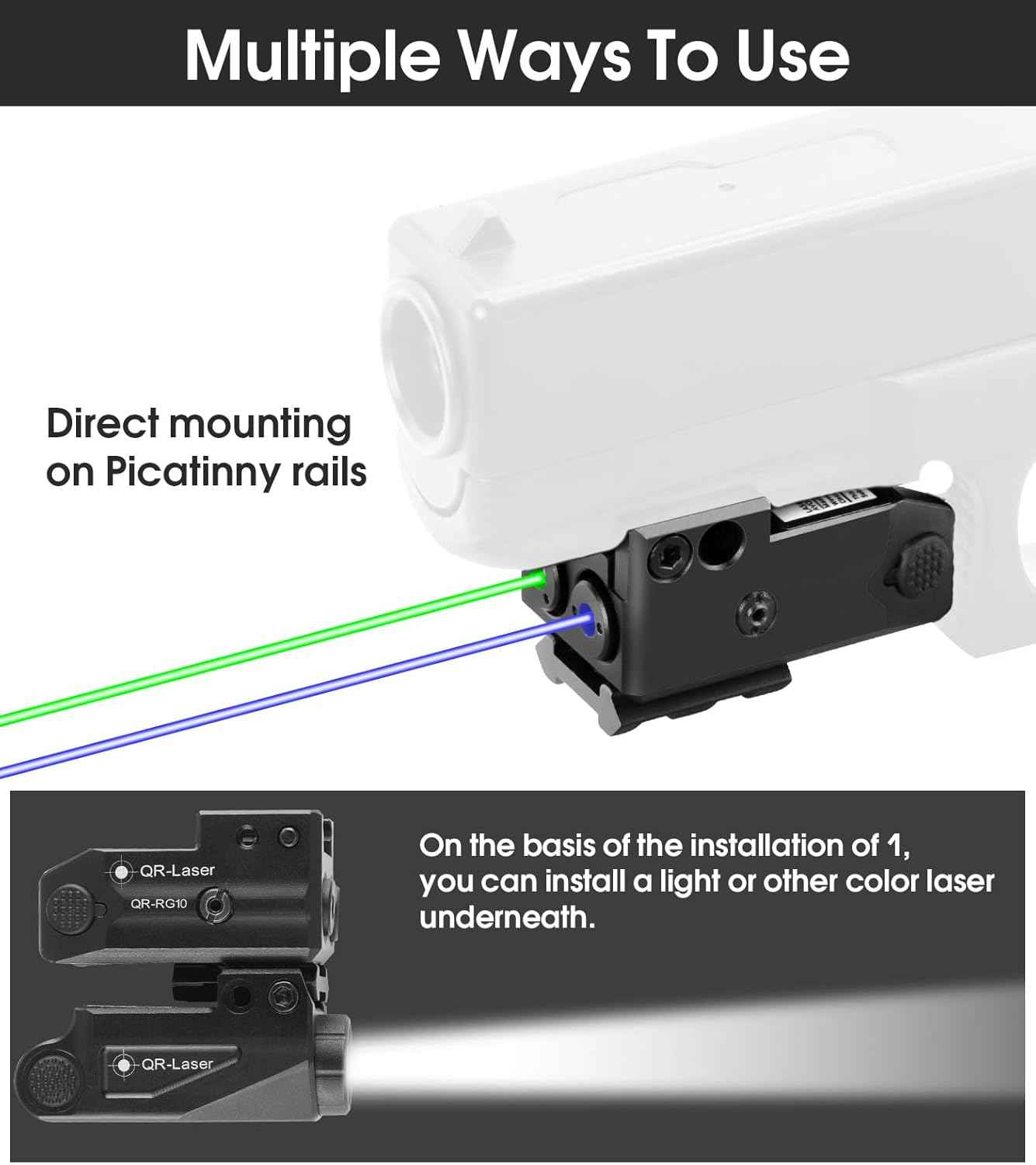 800 Lumens Tactical Flashlight Laser Sight Combo - USB Rechargeable LED Light for Handguns