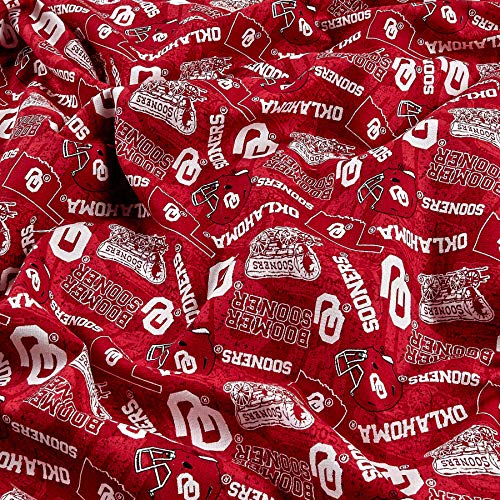 Cotton Fabric by the Yard - Oklahoma Sooners Red/White Print
