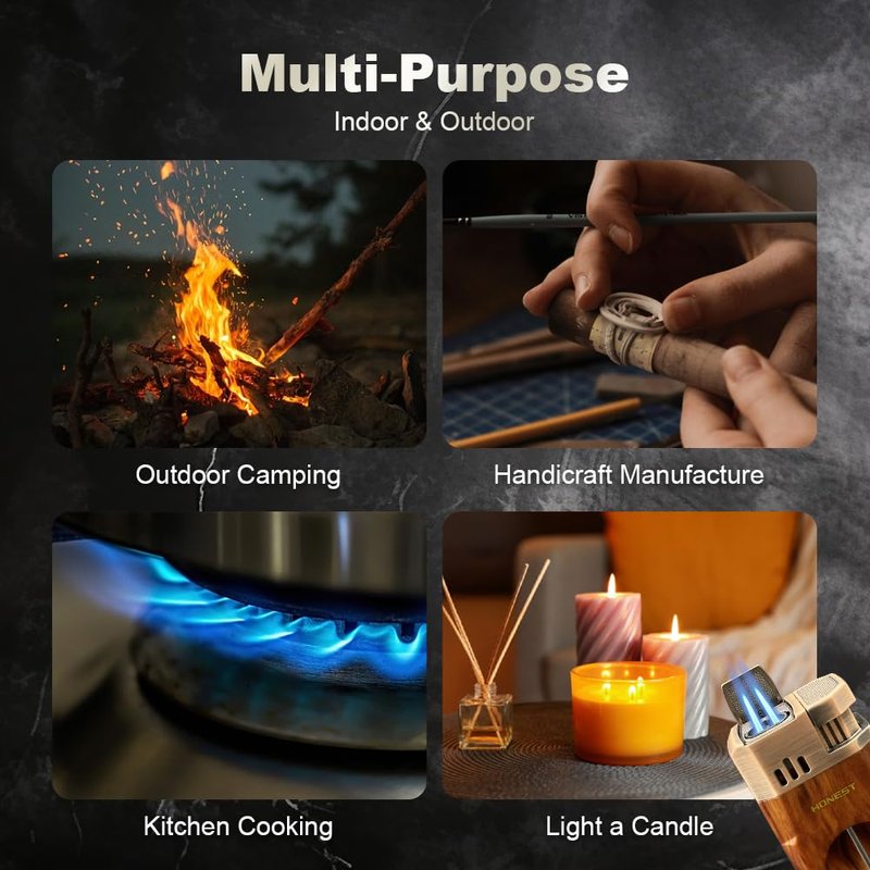 All-in-One Windproof Outdoor Lighter with Dual Jet Flame Built-in Cutter, Butane Refillable and Flames Adjustable, Visible Gas Tank, Portable for Travel, Candle Lovers, Box Included