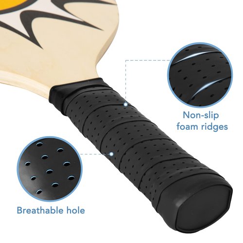 OMOTIYA Pickleball Paddles Set - Wooden Pickleball Paddles Set of 4 Rackets, 4 Pickle Balls and 1 Portable Pickleball Bag, with Ergonomic Cushion Grip, 7-ply Basswood Wood, for Beginner