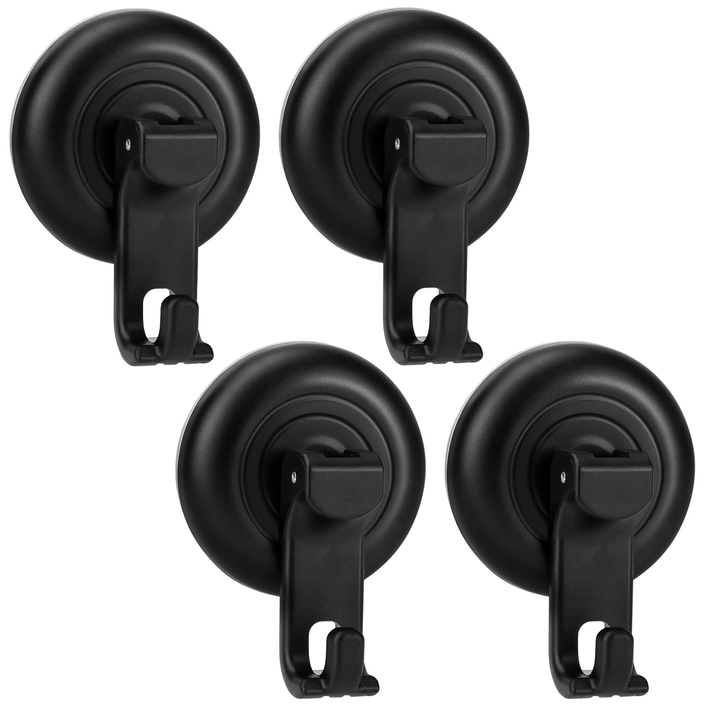 TACGEA Suction Cup Hooks for Shower, Powerful Vacuum Shower Hook for Towel, Robe, Loofah - Reuseable and Removeable Bathroom Hook, Black, 4 Pack