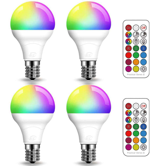 ILC E17 LED Light Bulbs (40w Equivalent) 5W, Color Changing RGB, 2700K Warm White, 12 Colors 2 Modes Timing with Remote Control (4 Pack)