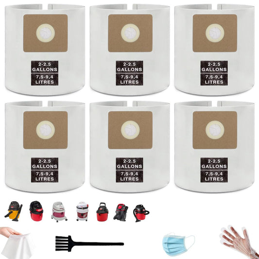 6 Pack 90668 Vacuum Bags for Shop-Vac 2-2.5 Gallon - Type B Filter Bags Fits Models 2036000, 9303511, QAM70, L250 - Replaces 9066800, 9066833