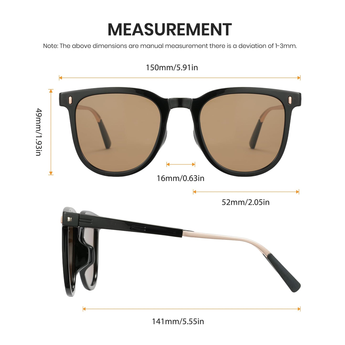 Cyxus Foldable Polarized Sunglasses for Women Men, 24g TR90 Square Frame 99.99% UV Protection Beach Driving Outdoor P1576