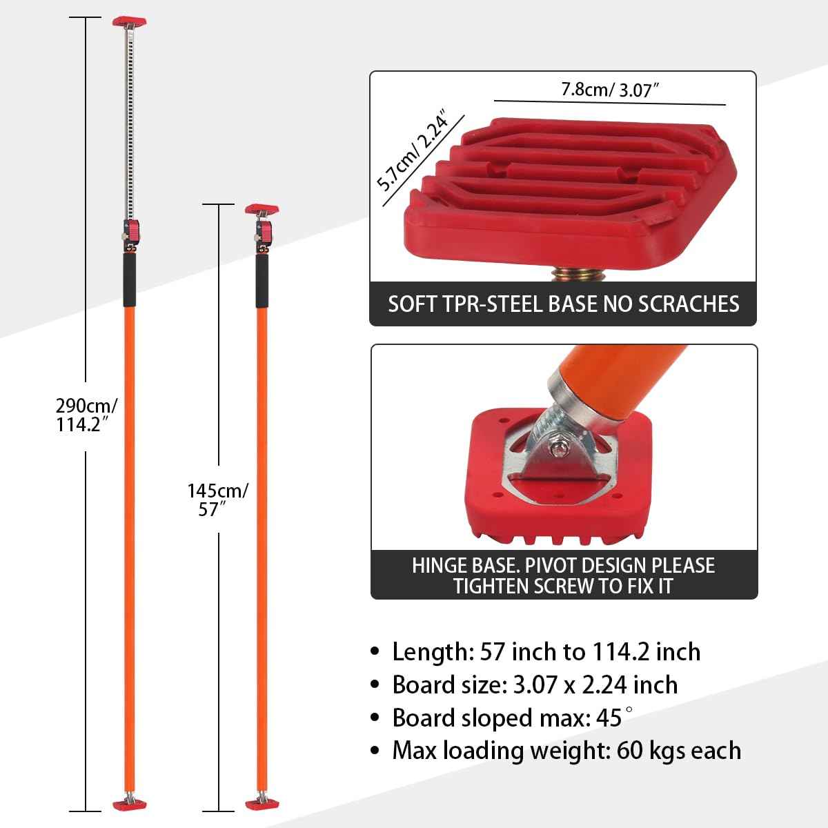 Adjustable Support Pole, Quick-Adjustable Telescopic Rod Support System, Supports Up to 154 lbs of Cabinet Lift Jacks, Dust Barrier Poles, Drywalls (2PACK 57~114INCH)