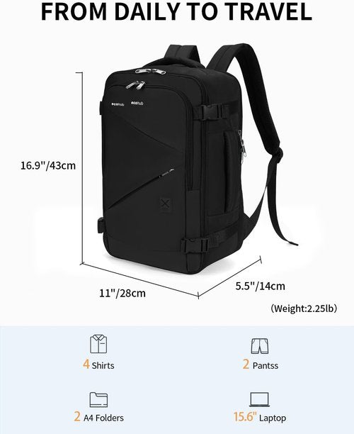 ECOHUB 17" Travel Backpack - Unisex Anti-Theft Design | Airline Approved, Water Resistant, Black