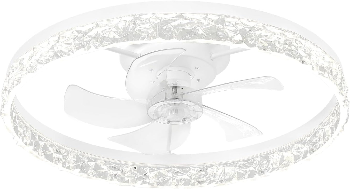 Flush Mount Ceiling Fan with Lights & Remote - 6 Speed Low Profile for Bedroom & Small Rooms