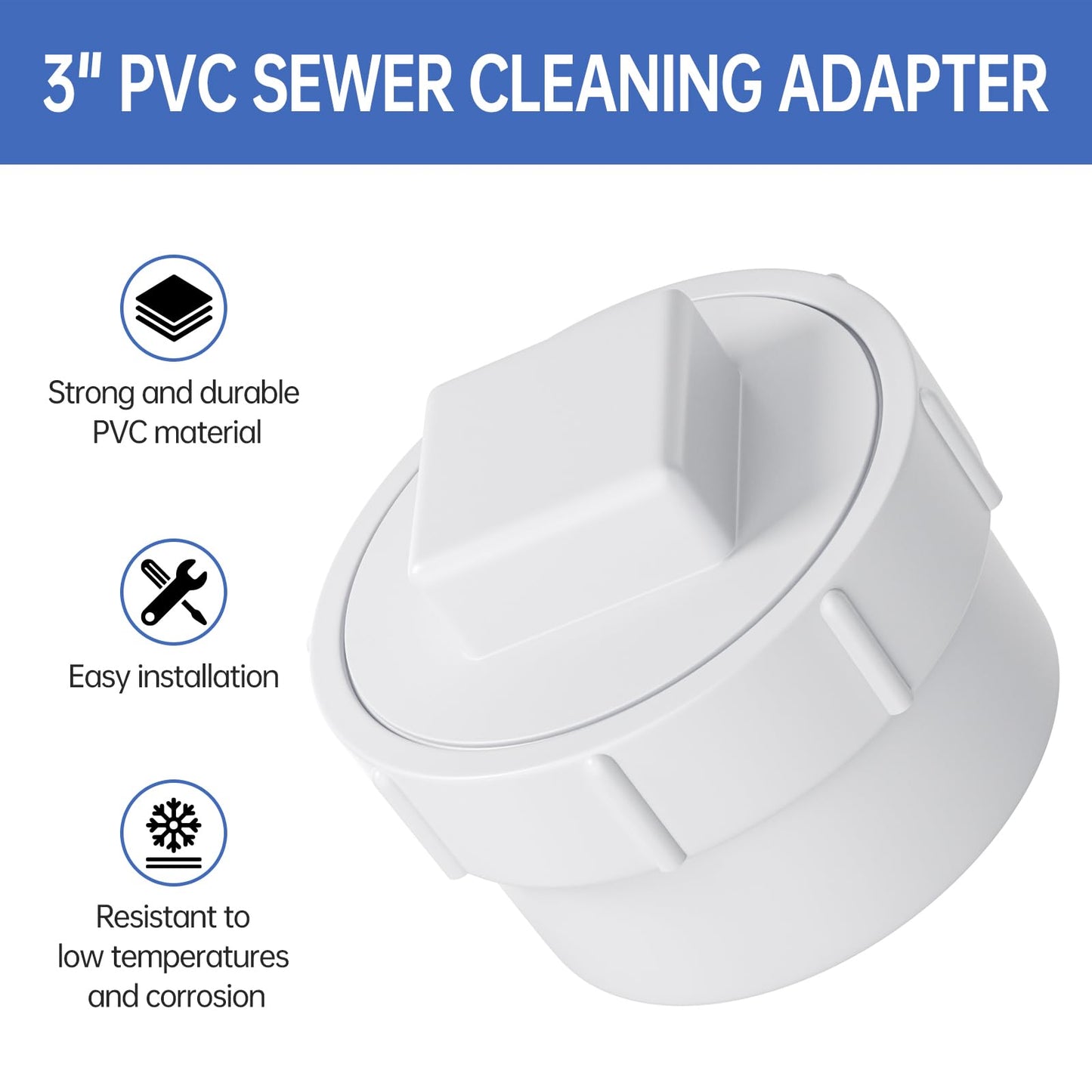 Oblectatio 3" PVC Sewer Cleanout Adapter with Plug Pipe Fitting - Durable DWV Flush Cap for Drainage Systems