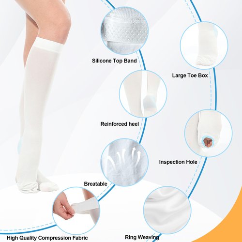 2Pairs Ted Hose Compression Stockings for Women and Men, Anti Embolism Compression Stockings, Surgical Compression Stocking, 15-20 mmHg Compression TED Hose with Inspect Toe Hole (Knee High, L)
