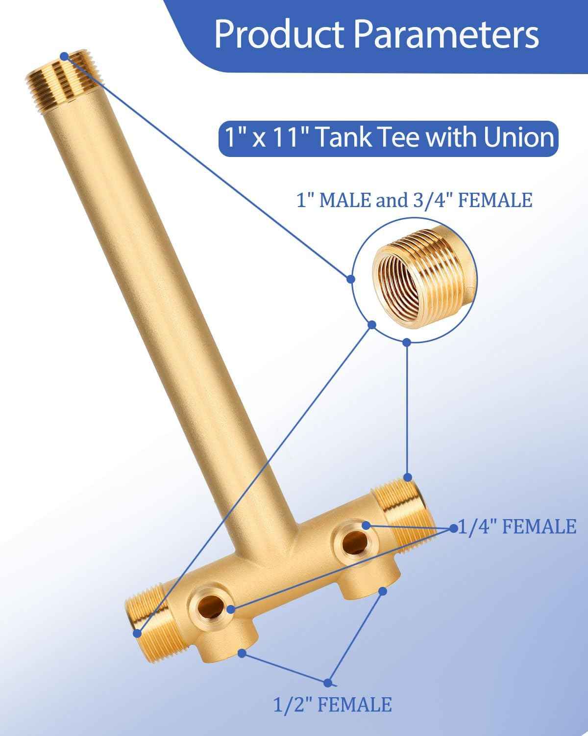 Well Pressure Tank Tee Kit with Union & 40-60 PSI Switch - Upgraded 1” x 11” for Tanks Up to 16” Diameter