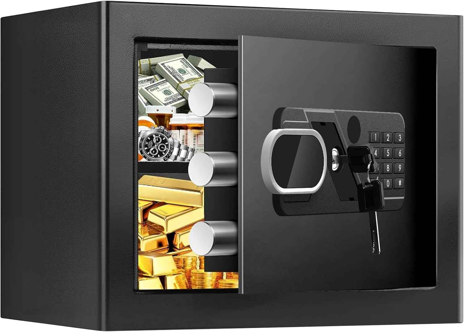 Small Home Safe 1.2 Cubic Feet - Anti-Theft Steel Security Box with Combination Lock & Alarm
