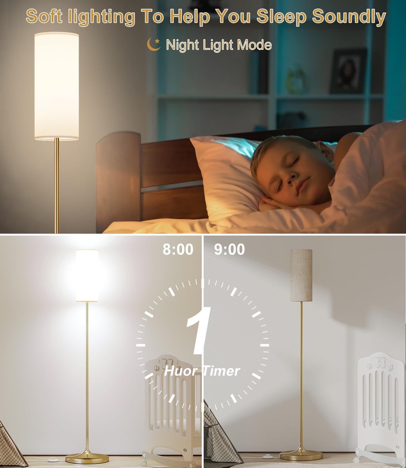 LED Floor Lamp with Remote & Dimmable Feature - Modern Gold Standing Lamp for Living Room & Bedroom