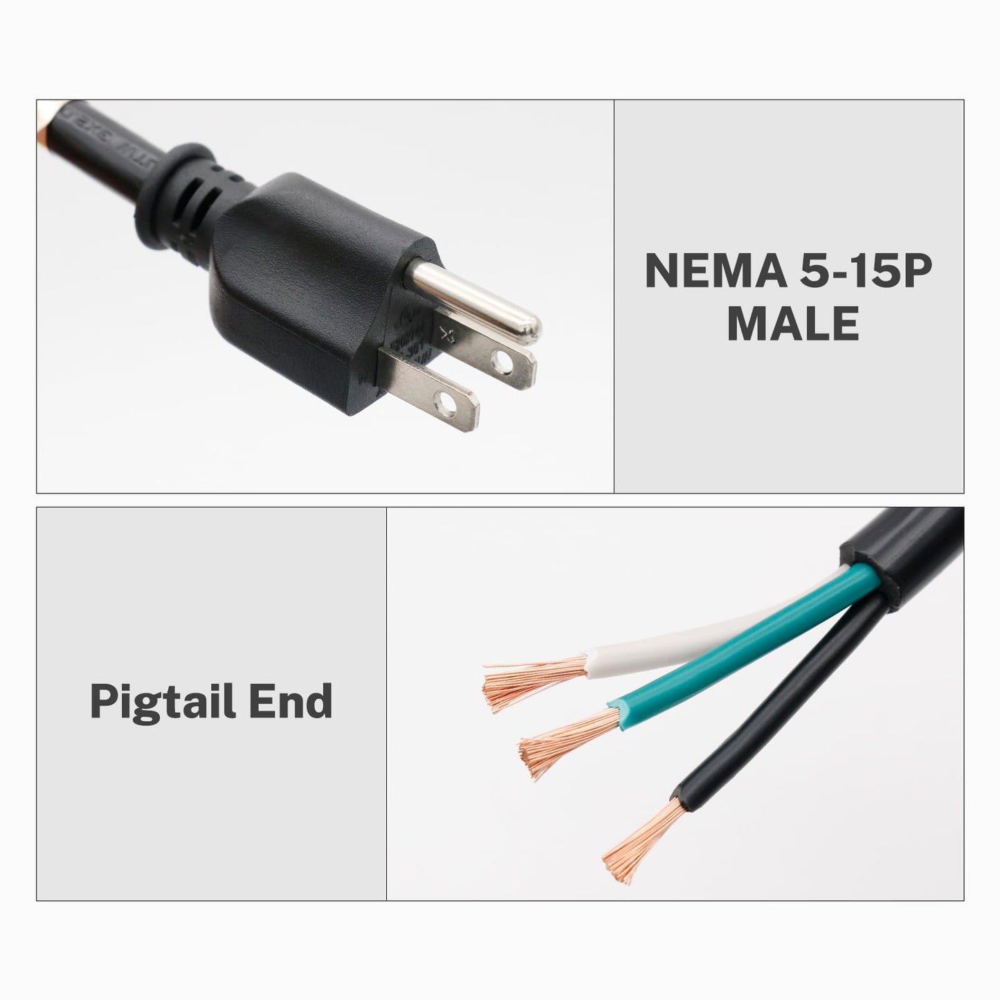 FIRMERST 14 Gauge 10 feet 3 Prong Power Cord Replacement with Three Screw Terminal, NEMA 5-15P