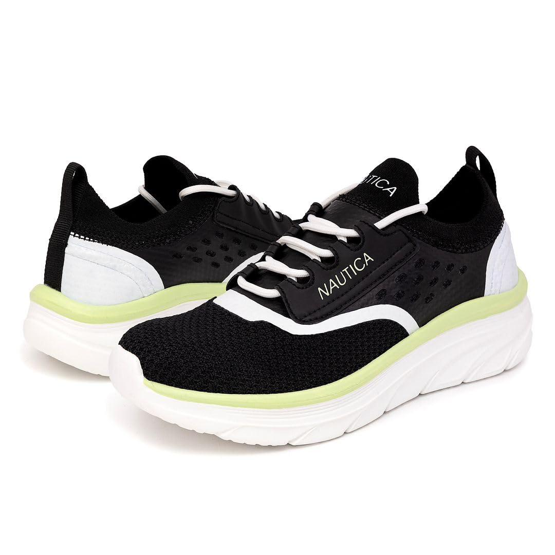Nautica Women's Fashion Sneaker Lace-Up Jogger Running Shoe Casual Max Cushioning Walking Tennis Sneaker-Seracen-Black-11