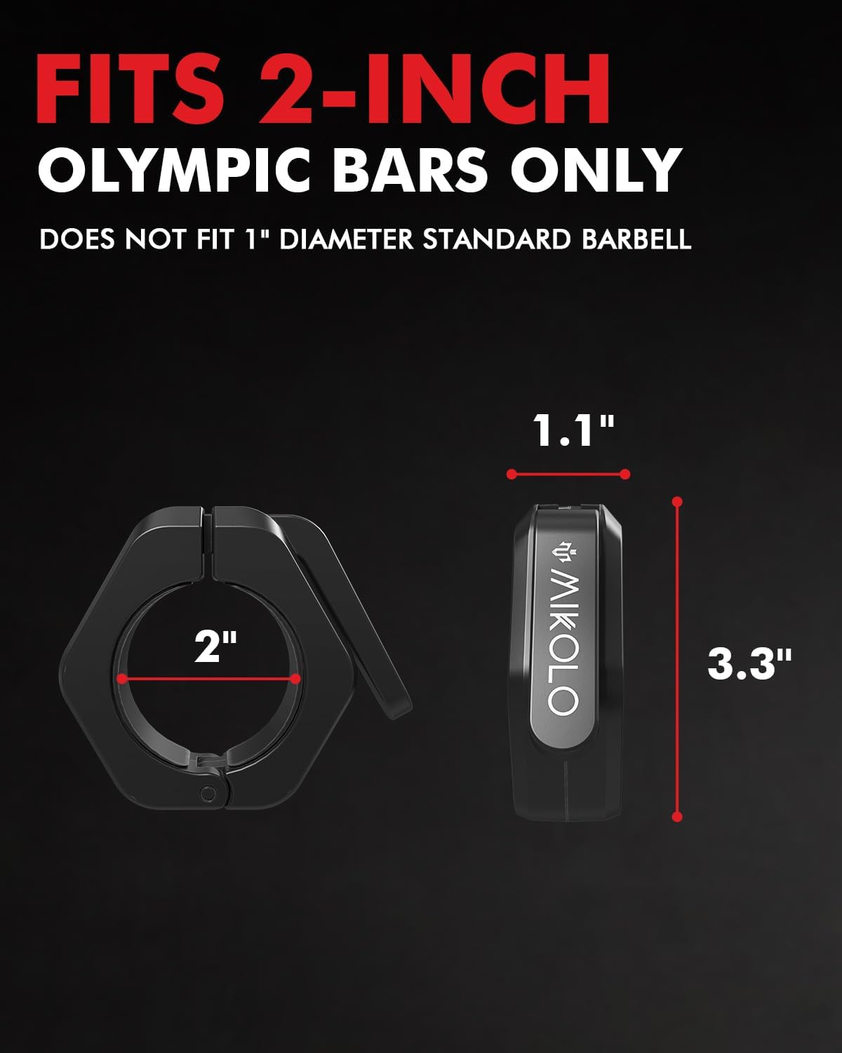 Mikolo Barbell Clips - 2-Inch Olympic Barbell Clamps with Anti-Slip TPR Lining for Home & Gym Use
